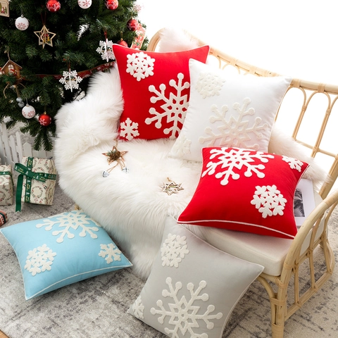 Sneeuwvlok Geborduurde Kussensloop Kerst Winter Decoratieve Kussenhoes Getuft 3D Ontwerp Verborgen Rits Voor Sofa Bed