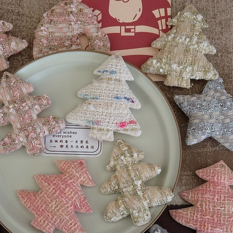 Christmas Tweed Fabric Pendants Tree Star Sock Gingerbread Man Hanging Ornaments DIY Craft Decor Vintage Style Holiday