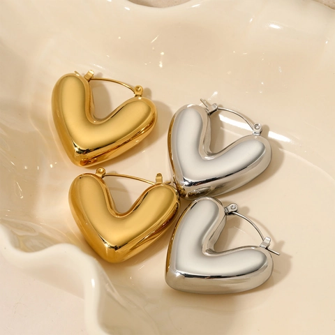 Orecchini A Cerchio Spessi A Forma Di Cuore In Acciaio Inossidabile Minimalista Stereoscopico Gioielli In Metallo Lucidato Per Donne Chic