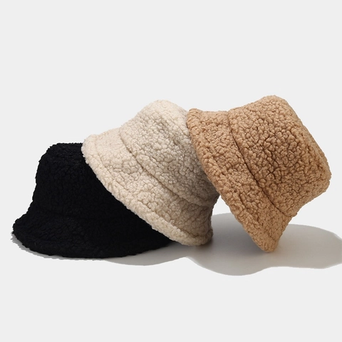 Sombrero De Pescador Invierno Mujer Lana De Cordero Color Sólido Cálido Grueso Vellón Exterior Cortavientos Suave