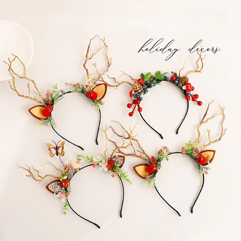 Rendier Gewei Hoofdband Kerstmis Feest Haaraccessoire Met Lovertjes Bessen Dennenappels Voor Feestelijke Decoratie Cosplay