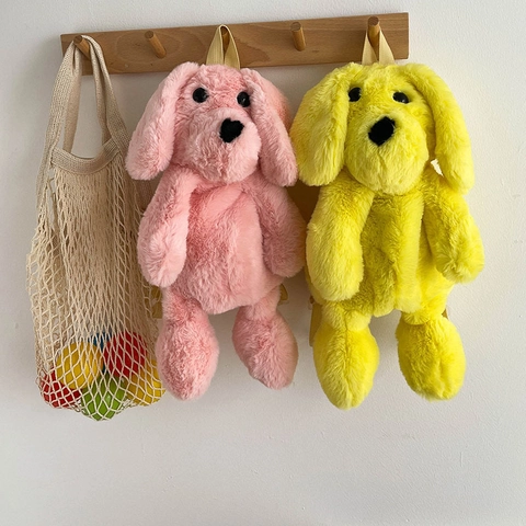 Cute Cartoon Dog Plush Backpack Soft Stuffed Animal Shaped Kids Toddlers School Travel Bag Adjustable Straps Novelty