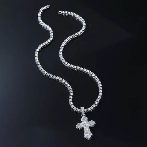 Hip Hop Kruis Hanger Ketting Iced Out Legering Strass Bling Tennis Ketting Sieraden Voor Heren