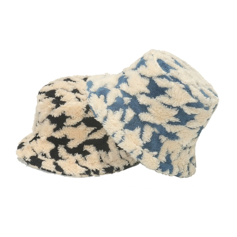Cappello Da Pescatore In Lana Di Agnello Pied De Poule Inverno Caldo Antivento Casual Chic Moda Donna Peluche
