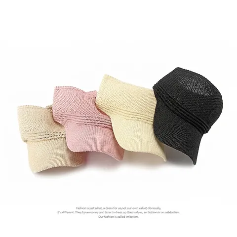 Knitted Sun Visor Hat Women Empty Top Wide Brim Breathable Mesh UV Protection Adjustable Outdoor Casual Trendy Simple