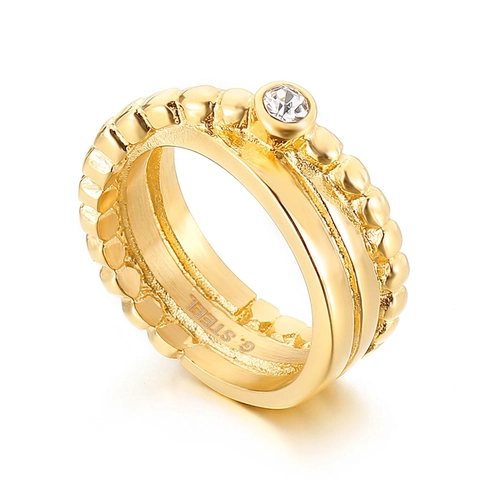 Vintage Edelstahl Ring Strass Eingelegt Geometrisch Mehrlagig Geflochtenes Design Mode Schmuck Für Damen Elegant