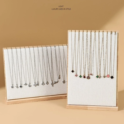 Necklace Display Stand Solid Wood Base Linen Fabric Jewelry Organizer Board Detachable Pendant Bracelet Storage Rack