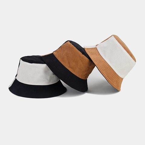 Color Block Corduroy Bucket Hat Retro Patchwork Sunshade Fisherman Cap For Autumn Winter Outdoor Travel Casual Wear