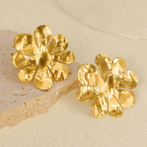 Minimalist 304 Stainless Steel Flower Stud Earrings For Women Irregular 18K Gold Plated Trendy Fashion Jewelry Gift