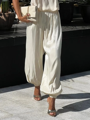 Pantalones Bombachos De Satén Brillante Para Mujer Cintura Alta Elástica Dobladillo Ajustado Harem Streetwear