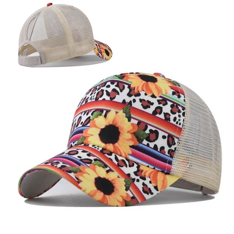 Cappello Da Baseball Coda Di Cavallo Donna Mesh Traspirante Girasole Leopardo Strisce Regolabile Cappello Sole
