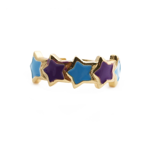 Bunter Emaille Stern Offener Ring Verstellbarer Kupfer Geometrischer Pentagramm Schmuck Für Frauen Französischer Stil