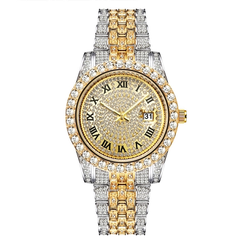 Orologio Al Quarzo Da Uomo Di Lusso Con Strass Cinturino In Lega Quadrante Numeri Romani Calendario Data Affari Moda
