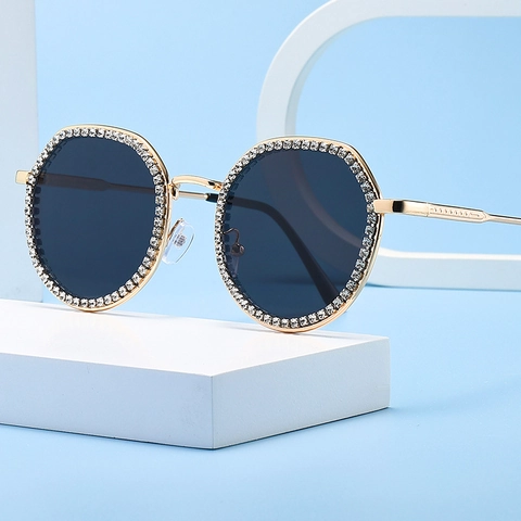 Gafas De Sol Redondas Para Mujer Con Diamantes De Imitación Marco De Metal Protección UV400 Vintage Lujo