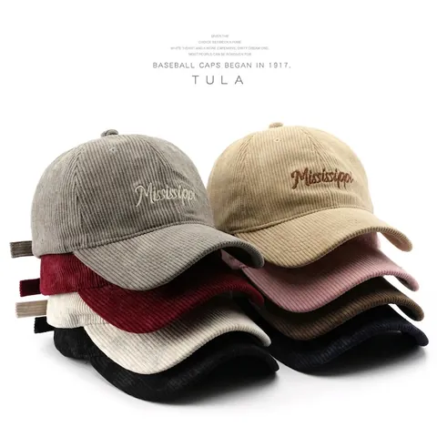 Casquette de Baseball Vintage en Velours Côtelé Homme Femme Broderie Lettres Mississippi Ajustable Coton Chapeau de Soleil