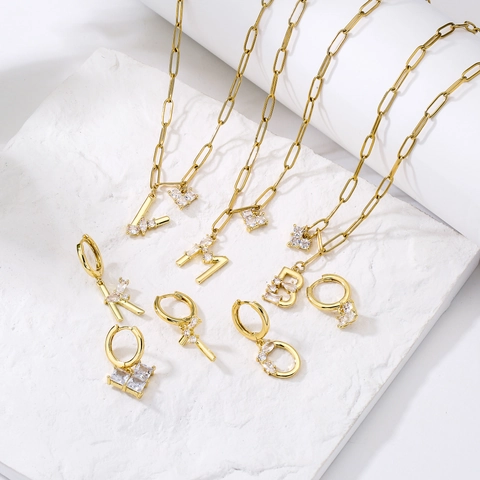 Paperclip Chain Necklace With Brass Cubic Zirconia Initial Letter And Heart Pendant For Women