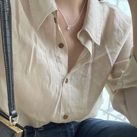 Collana In Argento Sterling 925 Con Grani Irregolari Chiusura A Gancio Pendente Geometrico Minimalista