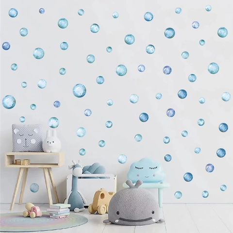 Adesivi Murali Bolle Acquerello PVC Autoadesivo Rimovibile Decorazione Per Cameretta Bambini Bagno Tema Oceano