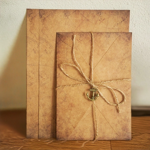 Vintage Kraft Paper Writing Stationery Envelopes Hemp Rope Metal Pendants Retro Handmade Gift Love Letters
