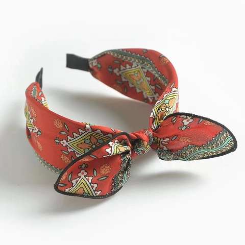Women Wide Bow Headband Knot Twist Fabric Hair Band Polka Dot Paisley Leopard Print Fashion Accessory