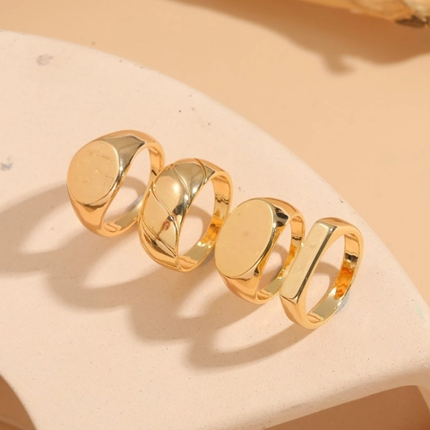 Anelli A Sigillo Geometrici Minimalisti In Rame Placcato Oro 14K Gioielli Da Dito Lucidati Per Donna Moda