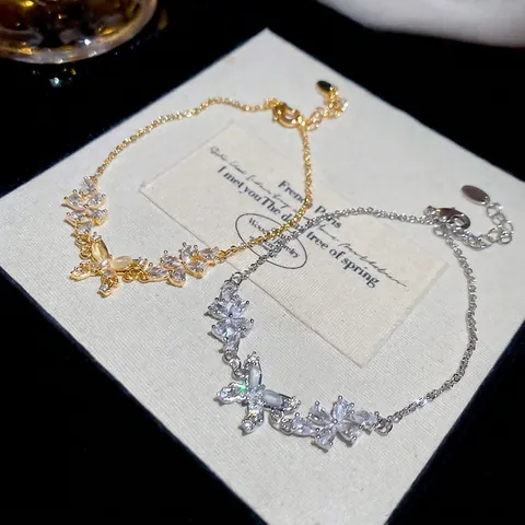 Vlinder Bloem Armband 18K Verguld Koper Zirkoon Delicate Sieraden Voor Dames Elegant Verstelbaar Mode