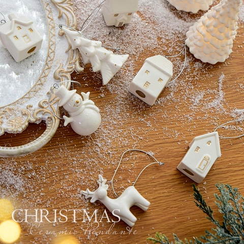 Ceramic Christmas Hanging Ornaments Nordic White House Santa Snowman Elk Tree Shapes Holiday Party Home Decor Accessories
