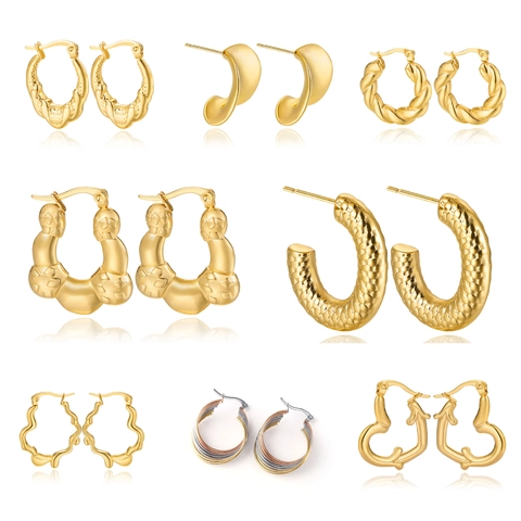 Roestvrijstalen Oorbellen Geometrische C-Vorm Gedraaide Slangenhuid Textuur Verguld Minimalistische Ring Knop Sieraden Voor Dames