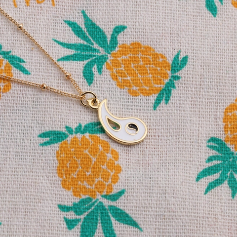Yin Yang Anhänger Halskette Kupfer Vergoldet Emaille Paisley Tai Chi Balance Schmuck Für Damen Perlenkette