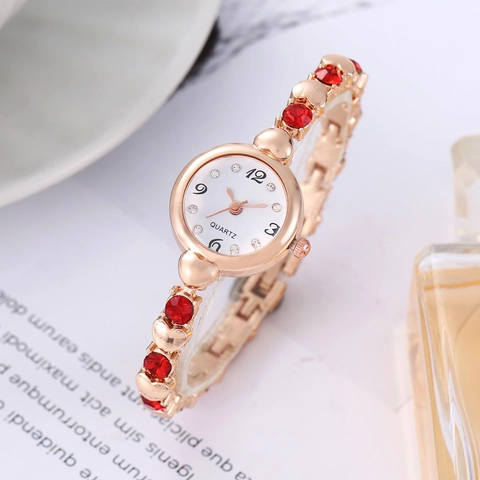 Women Quartz Watch Alloy Heart Bracelet Strap Rhinestone Inlaid Crystal Elegant Fashion Dress Wristwatch For Lady