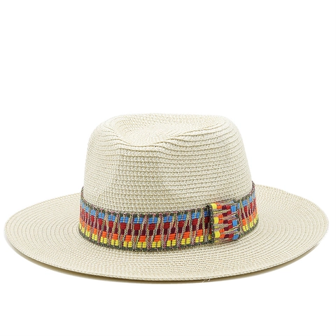 Cappello Fedora In Paglia A Tesa Larga Protezione Solare Spiaggia Bohemien Fascia Intrecciata Colorata Per Uomo Donna