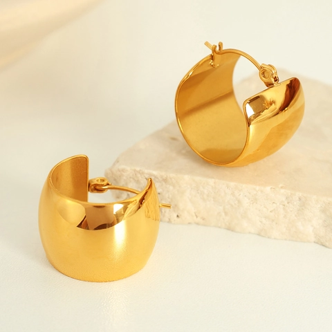 Orecchini a Cerchio a Cuore a Forma di C in Acciaio Inossidabile Placcato Oro Moda Pendolare per Donna Minimalista Geometrico Gioielli