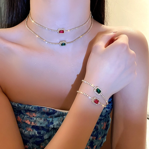 Bracciale Tennis Geometrico In Zircone Rettangolare Lega Regolabile Strass Gioielli Minimalisti Vintage Per Donne