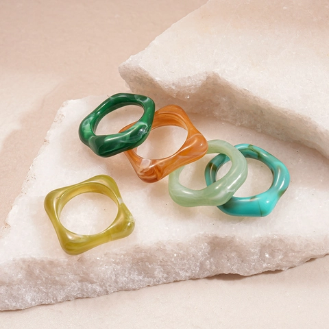 Anelli In Acrilico Colorati Da Donna Resina Anelli Geometrici Grossi Motivi Marmorei Gioielli Minimalisti Stile Y2K