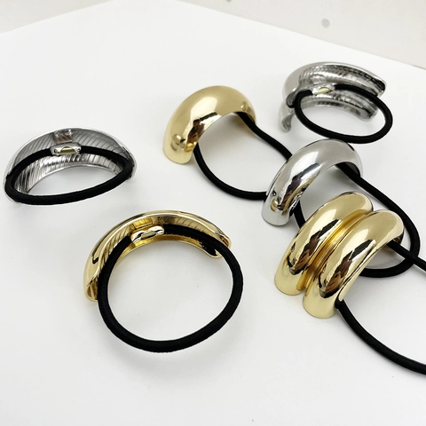 Hair Ties Minimalist Geometric Alloy Arched High Elastic Ponytail Holder Metallic Hairband Accessories For Women