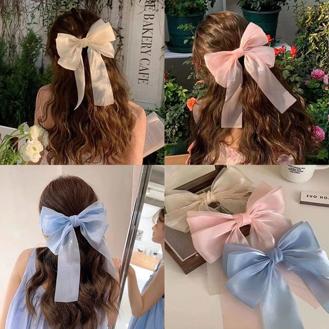 Grande Barrette À Cheveux Noeud En Organza Avec Longs Rubans Maille Douce Élégant Accessoire Cheveux Femmes