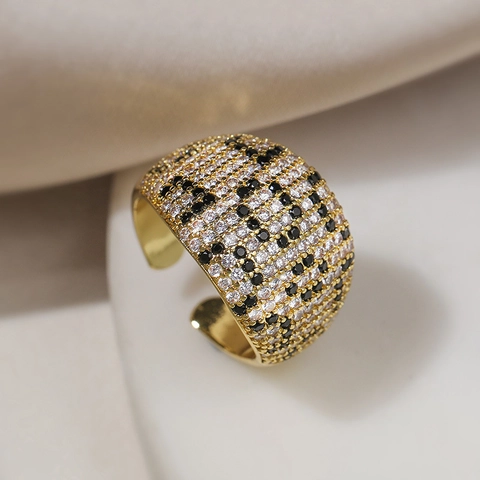 Bague En Cuivre Motif Léopard Pavée De Zircone Bande Large Bague Ouverte Ajustable Bijoux Mode Hip Hop Pour Femmes