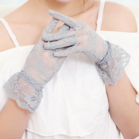 Guantes Elegantes De Encaje Transparente Para Mujer Retro Francés Patrón Floral Volantes Protección Solar Boda Novia Fiesta