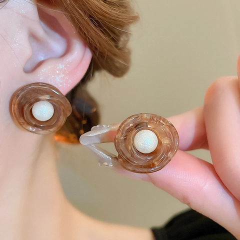 Orecchini A Perno A Fiore In Resina Con Perla Artificial D'imitazione Lega E Perno In Argento Stile Vintage Francese Per Donna