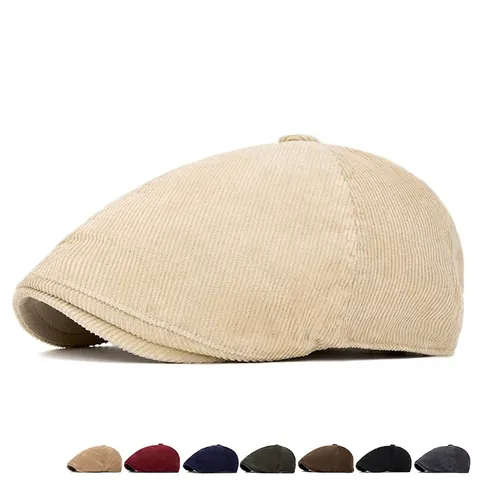 Vintage Corduroy Flat Cap Newsboy Hat For Men Women Adjustable Retro Cabbie Ivy Cap Solid Color Soft Cotton Lining
