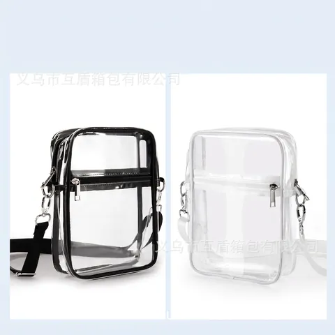 Stadium Approved Transparent PVC Crossbody Bag Waterproof Adjustable Strap Travel Sport Messenger Shoulder Bag Clear