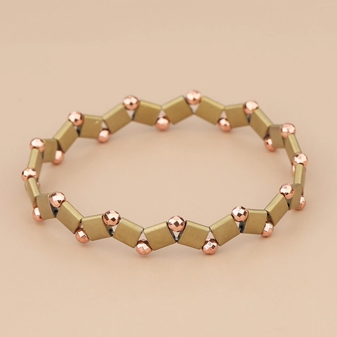 Bohemian Geometric Tila Bead Bracelet For Women Lacquered Alloy Multi Color Stretchy Stackable Beaded Wristband Jewelry