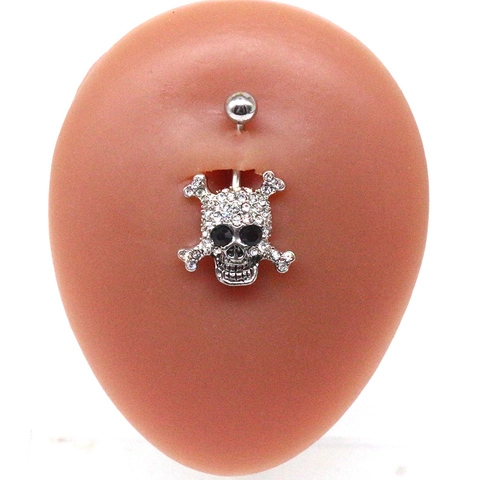 Gothic Punk Skull Belly Button Ring 316L Stainless Steel Zinc Alloy Rhinestone Inlaid Body Piercing Navel Ring For Women Men