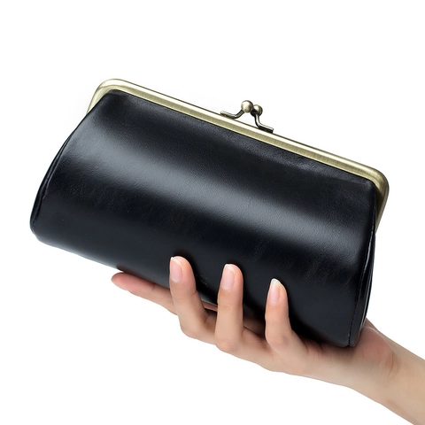Bolso De Noche Clutch Para Mujer Cuero Genuino Vintage Cierre De Clip Marco Metálico Retro Elegante Bolso De Mano