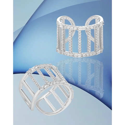 S925 Sterling Silver Ring For Women Minimalist Hollow Vertical Bar Full Zirconia Inlaid Adjustable Open Finger Ring Jewelry