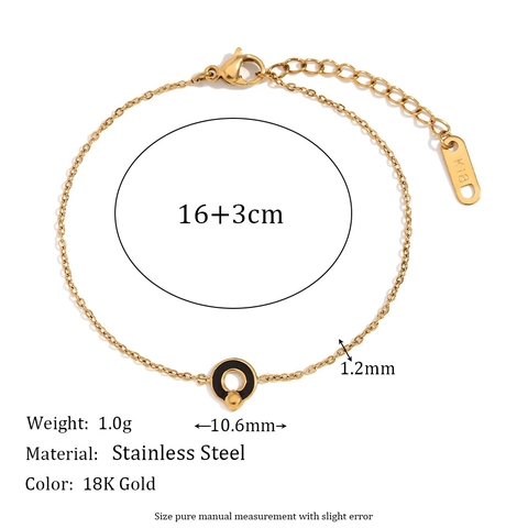 Minimalistisches Armband Aus 18 Karat Vergoldetem Edelstahl Mit Schwarzem Emaille Kreisanhänger Für Damen
