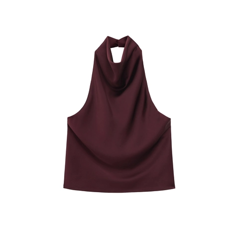 Top Allacciato Al Collo In Raso Senza Maniche Schiena Scoperta Slim Fit Elegante Camicetta Da Festa Per Donna