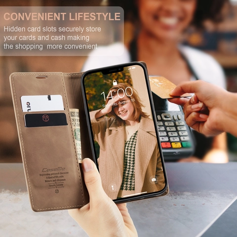 Retro PU Leather TPU Flip Wallet Phone Case Magnetic Closure Card Slots Kickstand Shockproof Business Vintage Cover