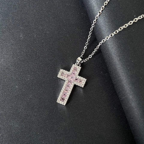 Collana Con Pendente A Croce Catena In Acciaio Inossidabile Rame Placcato Oro Micro Intarsio Zirconia Per Donna