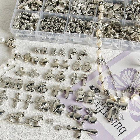 Charms Pendenti Vintage Argento Y2K Per Creazione Gioielli DIY Forme Cuore Farfalla Croce Orso Stile Retrò